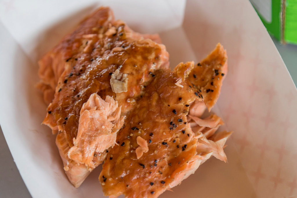 A serving of salmon from the traditional salmon bake at the Cathlapotle Plankhouse, Sun., Oct. 2 at the Carty Unit of the Ridgefield National Wildlife Refuge during Bird Fest. Photo by Mike Schultz.