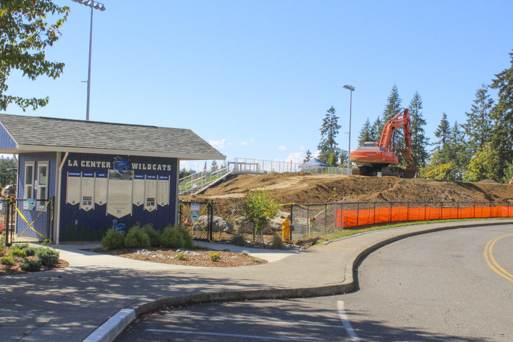 Construction on the new La Center High School football stadium is nearing completion. The covered stadium is expected to be complete by the end of December. Photo by Kelly Moyer