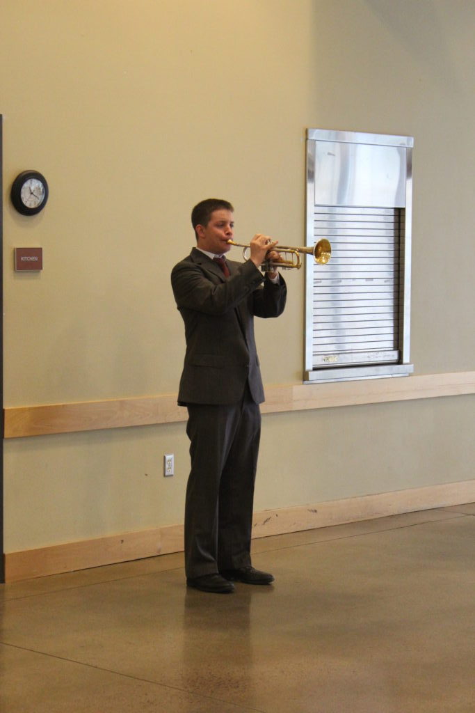 Steve Montecucco, a Battle Ground High School student, closed the Battle Ground Veterans Day Ceremony by playing a medley of service songs and Taps on the trumpet. Photo by Joanna Yorke