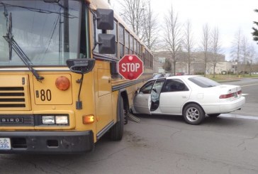 Bus collides with car near Skyview High School