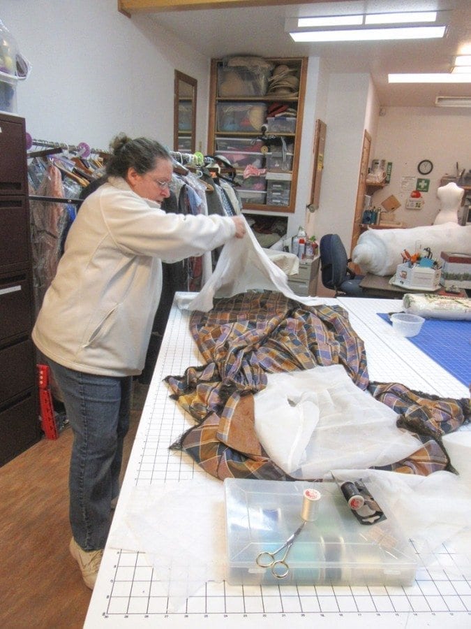 Eileen Trestain is currently conserving and mounting Maria Barclay's dress, lining the entire dress with silk organdy to take the weight of the skirt off the fragile bodice, and building up a three-dimensional mount to custom fit the dress. Photo courtesy of Carolyn Schultz-Rathbun