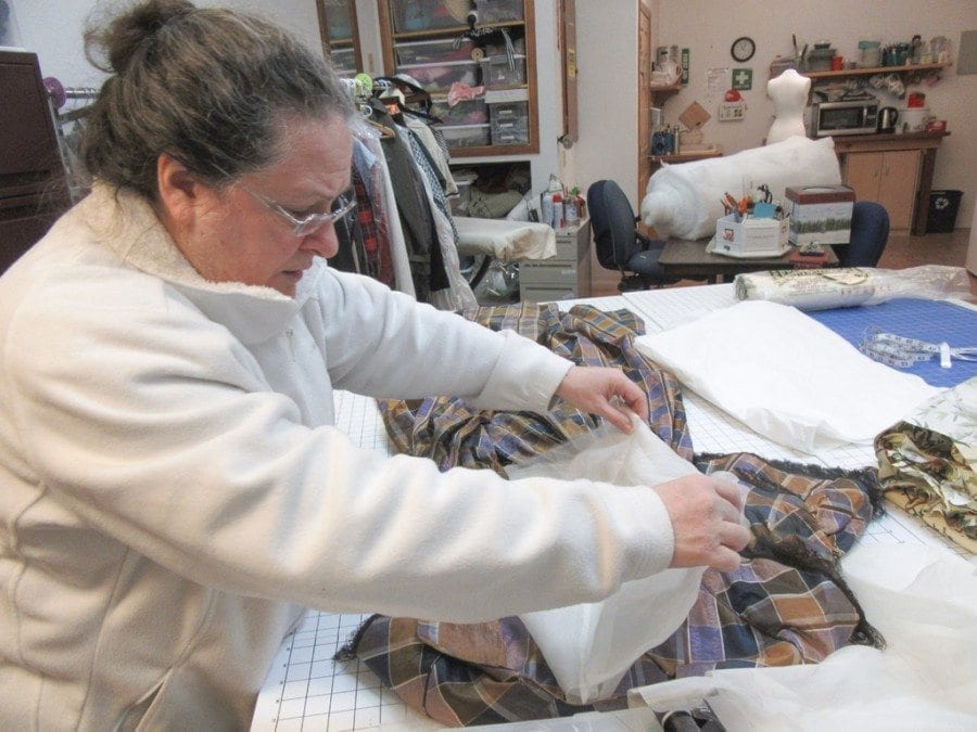 Eileen Trestain is currently conserving and mounting Maria Barclay's dress, lining the entire dress with silk organdy to take the weight of the skirt off the fragile bodice, and building up a three-dimensional mount to custom fit the dress. Photo courtesy of Carolyn Schultz-Rathbun