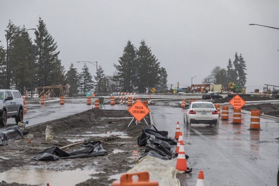 Construction at the Cowlitz Indian Tribe’s ilani Casino near La Center is “well over 80 percent complete’’ according to Project Manager Pete Schultz. The casino is expected to open in mid-April. A large sign was placed at the casino site just last week. Photo by Mike Schultz