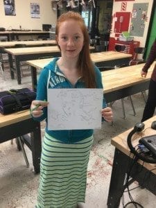 View Ridge Middle School eighth-grader Marissa Buttars shows off her idea for the new school design. Photo courtesy of Ridgefield School District