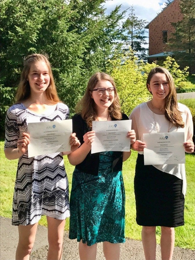 AAUW award recipients from Ridgefield High School are shown here, (from left) Sally Bishop-Smith, Natalie Dean, and Kaitlan Miller. Photo courtesy of Ridgefield School District