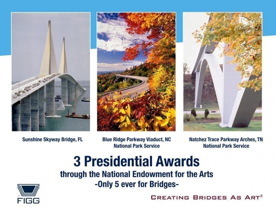 Figg Bridge Builders has won three Presidential Awards through the National Endowment for the Arts. There’s only been five total for bridges, and Figg has won three of those five. The publication Roads & Bridges rated the top 25 bridges ever built, and named six constructed by Figg Bridge Builders in that list of 25. Photos courtesy of Figg Bridge Builders