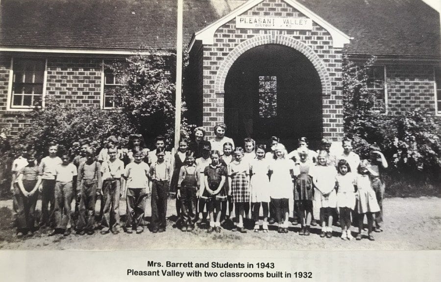 Mrs. Barrett and her students at Pleasant Valley are shown here in this 1943 photo. Photo courtesy of Battle Ground School District
