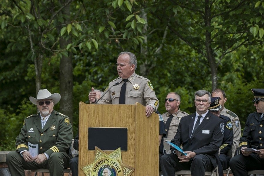 Clark County Sheriff Chuck Atkins served as Master of Ceremonies for the annual Clark County Law Enforcement Memorial Ceremony, held Thursday in Vancouver. Photo by Mike Schultz