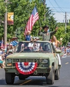 After piloting the F-15 flyover for the Ridgefield Fourth of July celebration from 2002-2012, Lt. Col. Rick Morris, a 1987 Ridgefield High School graduate, served as Grand Marshal of the parade at this year’s event, held Tuesday. Photo by Mike Schultz