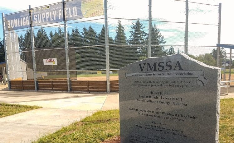 The Vancouver Metro Senior Softball Association dedicated its field in June. The group for softball players 60 and older raised more than $300,000. Photo by Paul Valencia.