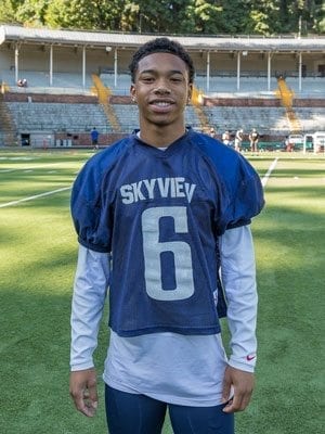 Skyview’s Tavis Pinkney had an interception on defense and a long touchdown run on offense for the Storm in Week 2. Photo by Mike Schultz