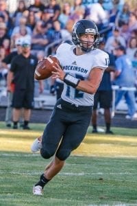 Hockinson quarterback Canon Racanelli (12) was named the Offensive Player of the Year by a vote of the Class 2A Greater St. Helens League coaches. Photo by Mike Schultz