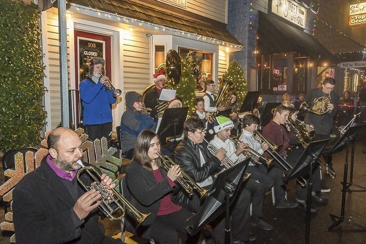 A Brass Ensemble made up of students from La Center Middle and High Schools played Christmas songs at the annual Christmas Festival in La Center. The ensemble was directed by La Center High School music teacher James Cameron and La Center Middle School music teacher Perry Calabrese. Photo by Mike Schultz