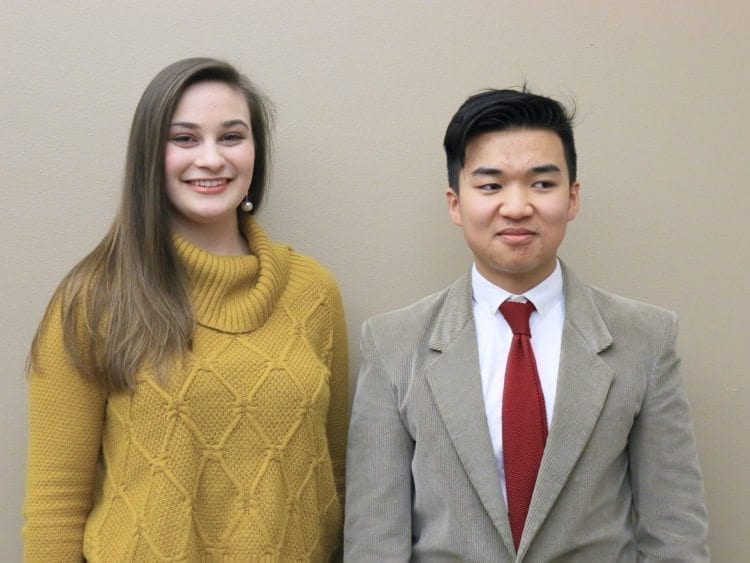 Alaya Mays (left) and Isaac Lu (right) were the top two finishers of the Southwest Washington Regional Poetry Out Loud contest. Photo courtesy of ESD 112