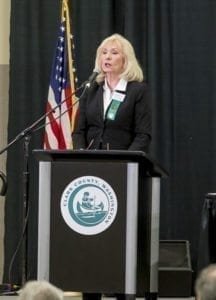 Clark County Councilor Eileen Quiring speaks at Tuesday’s State of the County address, held at the Clark County Fairgrounds. Photo by Mike Schultz