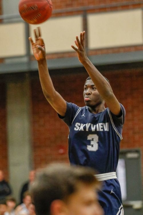 Samaad Hector of Skyview, shown here earlier this season, was voted to the all-tournament team after a couple of heroic performances at the Tacoma Dome. Photo by Mike Schultz