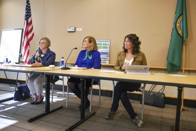 Sen. Annette Cleveland, Rep. Sharon Wylie, and Rep. Monica Stonier (left to right) of the 49th Legislative District are shown here at a Vancouver Town Hall Meeting Saturday. Photo by Chris Brown
