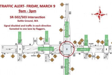 Traffic alert for Fri., March 9 in Battle Ground