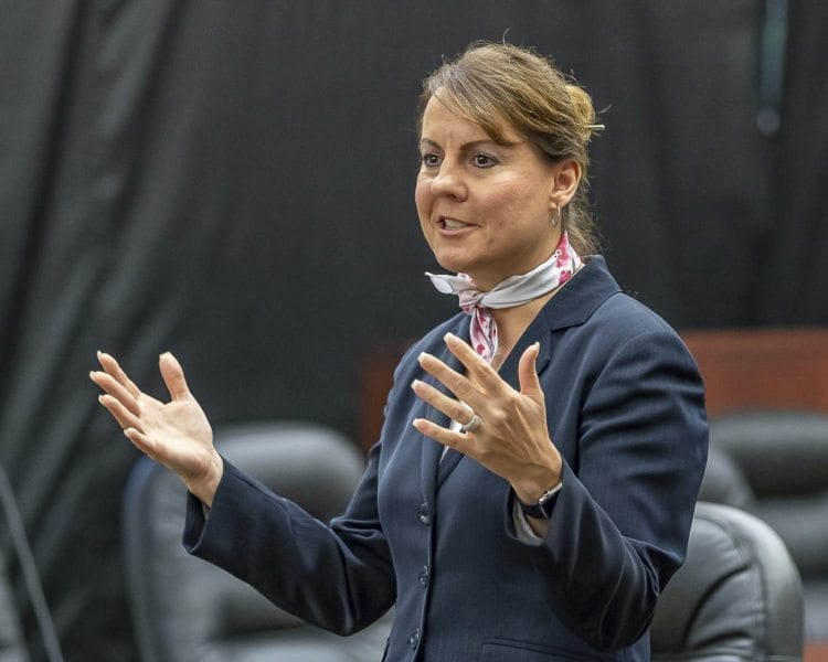 Sen. Ann Rivers, R-La Center, answers a question during a town hall at Battle Ground City Hall Saturday. Photo by Mike Schultz