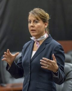 Sen. Ann Rivers, R-La Center, answers a question during a town hall at Battle Ground City Hall Saturday. Photo by Mike Schultz