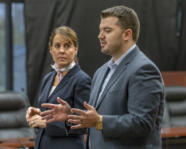 Sen. Ann Rivers, left, and state Rep. Brandon Vick, right, meet with constituents during a town hall in Battle Ground Saturday. Photo by Mike Schultz