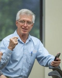 John Ley, a Republican candidate for the position currently held by Rep. Liz Pike in the 18th District, speaks during the town hall Saturday in Battle Ground. Photo by Mike Schultz