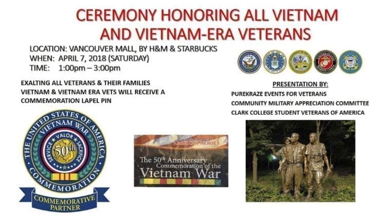 Organizers are trying to spread the word that Vietnam and Vietnam Era veterans are invited to a ceremony in their honor Saturday at Vancouver Mall. Photo courtesy of Ron Powers