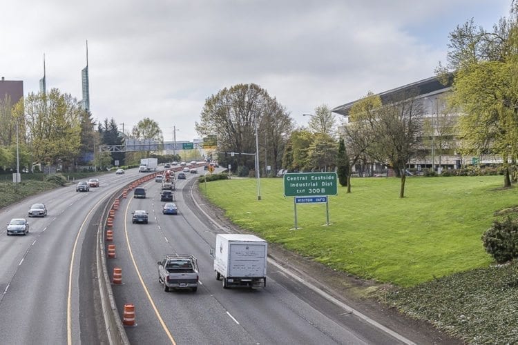 Clark County drivers who drive on I-5 near the Rose Quarter (shown here) may have to pay a toll in the future if the state of Oregon is successful with its plans to place tolling on I-5 and I-205. Photo by Mike Schultz