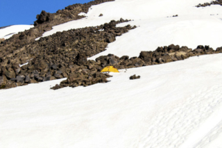 A tent is seen along the route to Mount St. Helens A tent is seen along the route to Mount St. Helens. Photo by Eric Schwartz