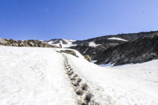 A worn path shows the way for hikers on the way to the summit of Mount St. Helens A worn path shows the way for hikers on the way to the summit of Mount St. Helens. Photo by Eric Schwartz