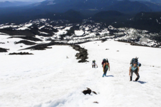 Climbers battle steep terrain en route to the summit of Mount St. Helens (1) Climbers battle steep terrain en route to the summit of Mount St. Helens. Photo by Eric Schwartz