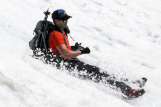 Glissading is a popular activity on the slopes of Mount St. Helens Glissading is a popular activity on the slopes of Mount St. Helens. Photo by Eric Schwartz
