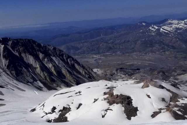 The crater of Mount St. Helens is seen from the summit. Photo by Eric Schwartz