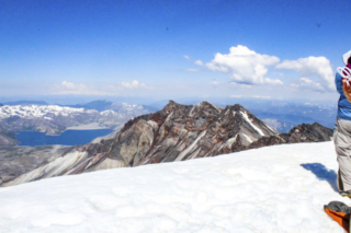 The view at the summit of Mount St. Helens The view at the summit of Mount St. Helens. Photo by Eric Schwartz