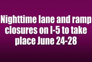 Nighttime lane and ramp closures on I-5 to take place June 24-28