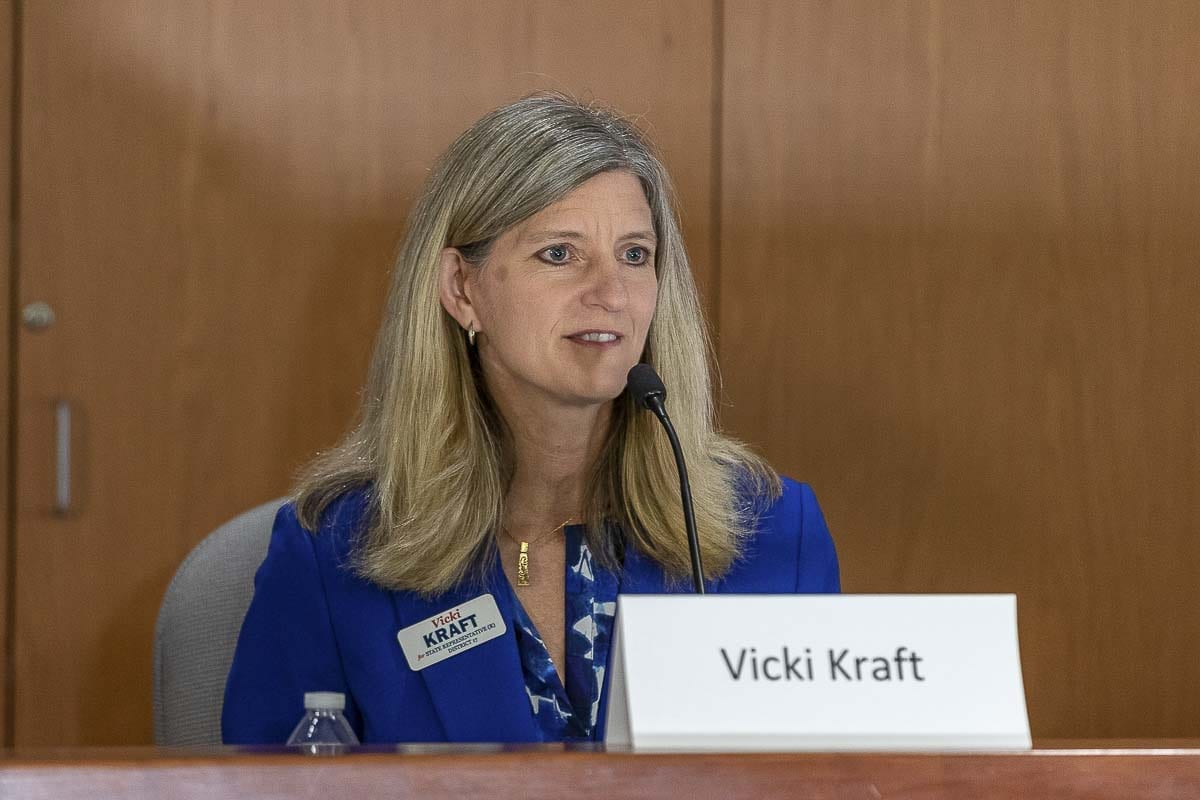 Representative Vicki Kraft of the 17th Legislative District, Position 1, at a League of Women Voters candidate forum. Photo by Mike Schultz