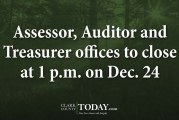 Assessor, Auditor and Treasurer offices to close at 1 p.m. on Dec. 24