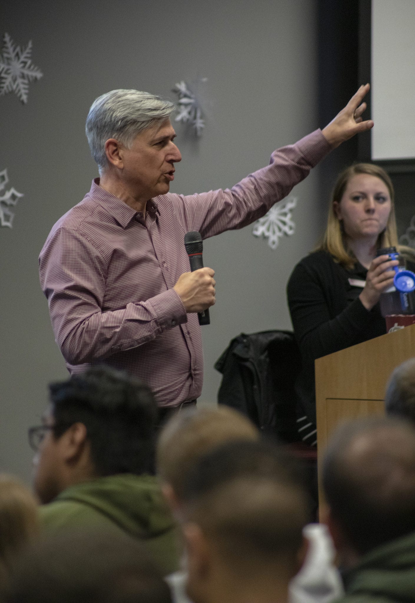WSUV Chancellor, Mel Netzhammer, delivers opening statements at the spring 2019 ROAR orientation. Photo by Jacob Granneman