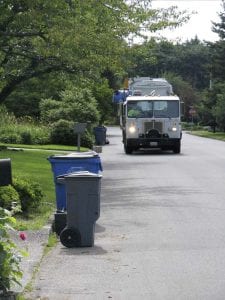 A garbage collection truck is shown here on its route in Vancouver. Photo courtesy Waste Connections of Washington