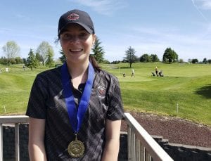 Camas senior Emma Cox won her second Class 4A district girls golf title of her career. Photo by Paul Valencia