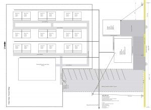 The site plan for Veterans Village includes 18 homes and a meeting hall with room for veterans to interact and have social gatherings. Photo courtesy of Ron Fryer