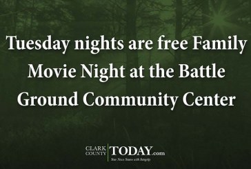 Tuesday nights are free Family Movie Night at the Battle Ground Community Center