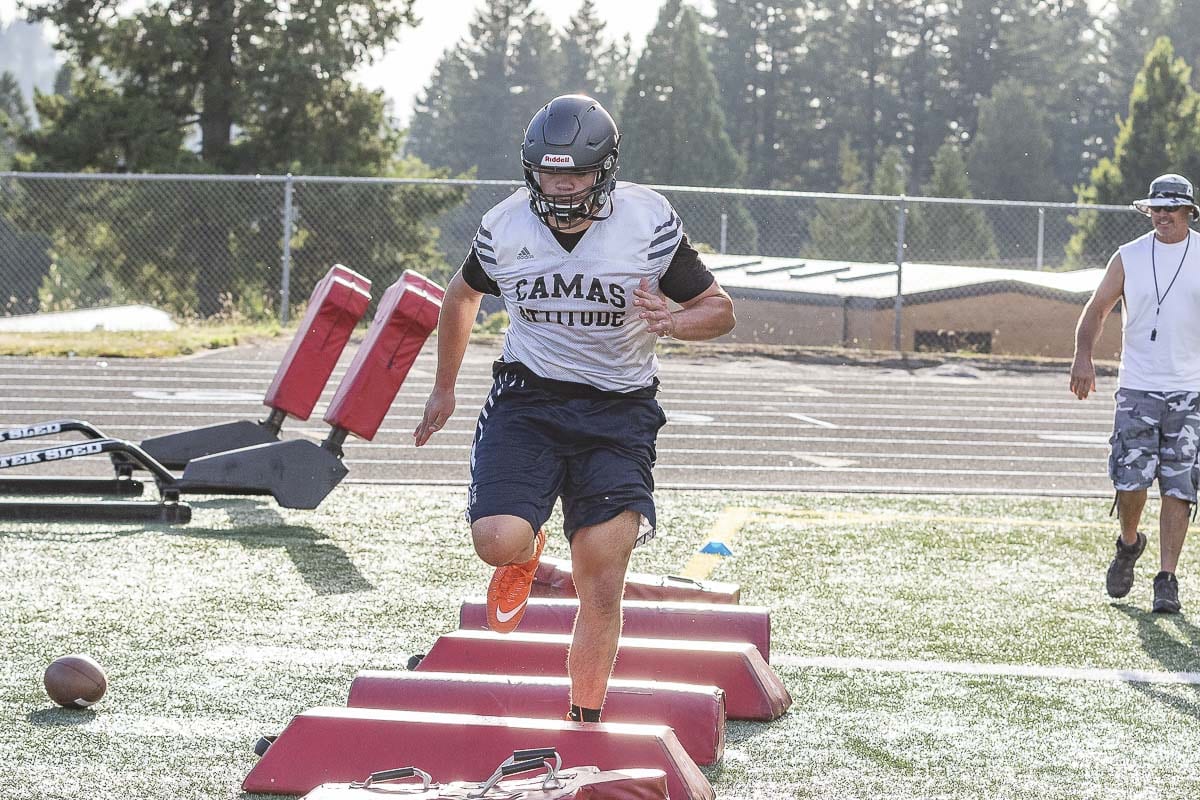 Caadyn Stephen is one of the top college recruits in the Northwest. He is one of several players who are college-level talent on the Camas offensive line this season. Photo by Mike Schultz
