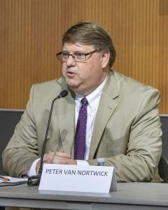 Clark County Assessor Peter Van Nortwick speaks at a July 2018 League of Women Voters candidate forum. Photo by Mike Schultz