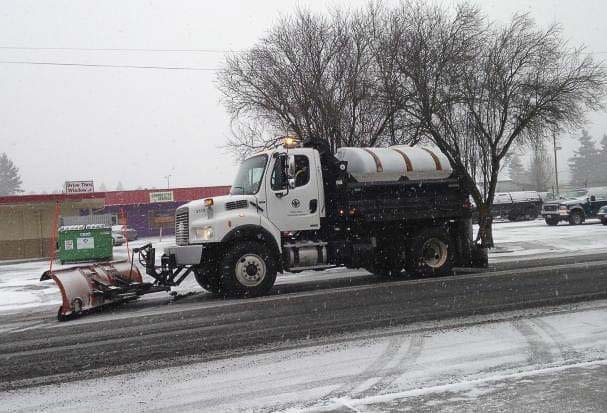 The city of Vancouver Public Works department has 19 vehicles of varying sizes, including a large grader, capable of moving snow. Over half of those vehicles can also be quickly equipped with deicing applicators. Photo courtesy of Vancouver Public Works