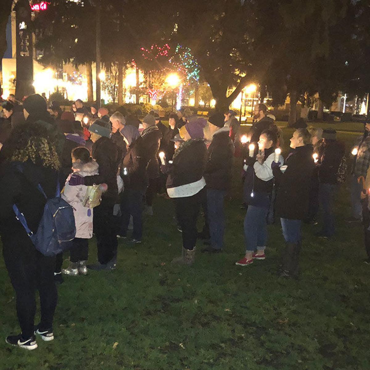 Dozens gathered at Esther Short Park in Vancouver last weekend to remember Tiffany Hill, who was killed by her estranged husband on Nov. 26. Photo courtesy KPTV FOX 12