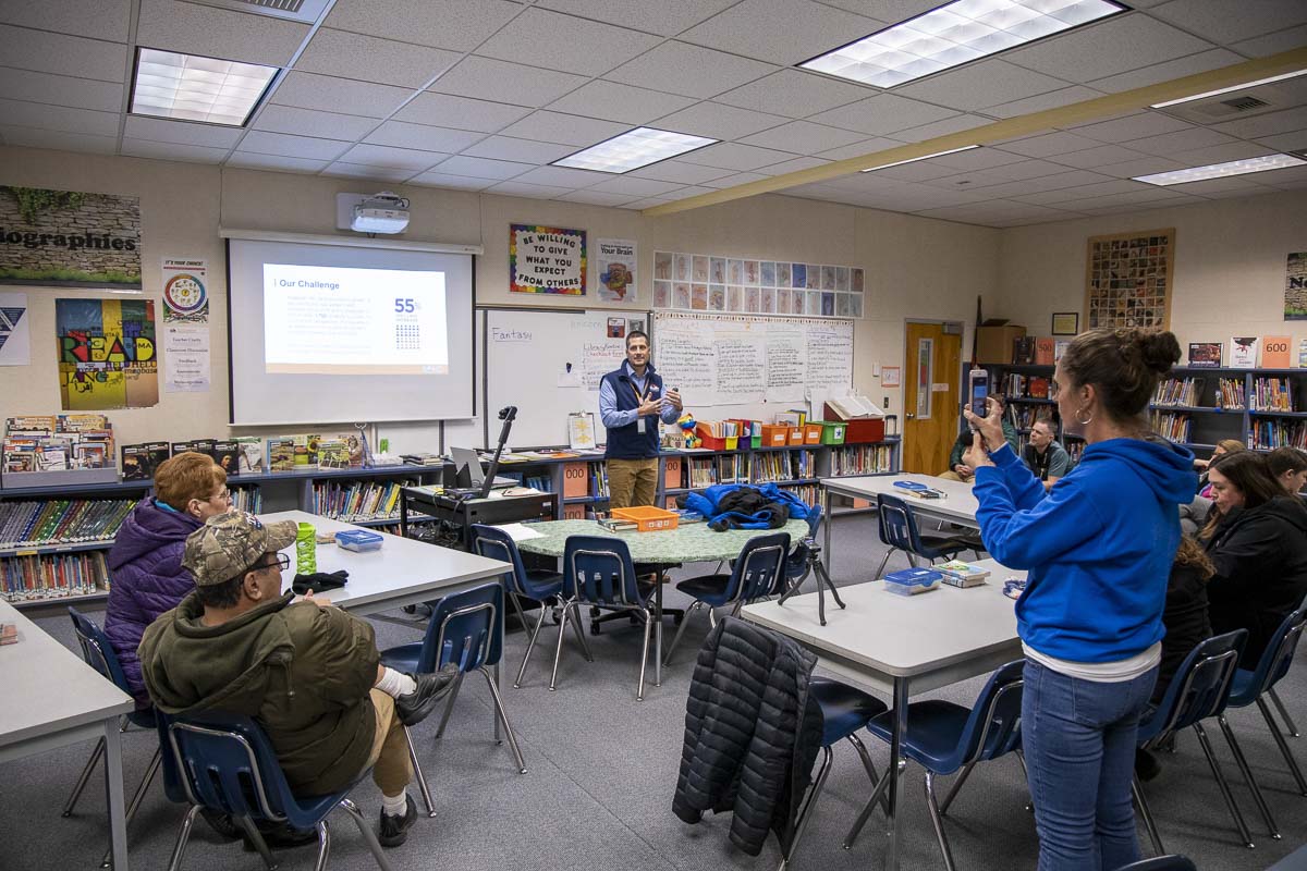 Nathan McCann, Ridgefield Schools superintendent, answers questions about the $107 million bond on the Feb. 11 special election ballot. Photo by Chris Brown