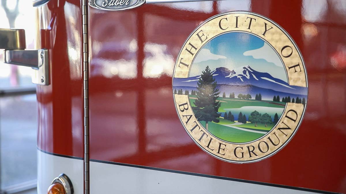 Clark County Fire District 3 fire engine in Battle Ground city station. Photo by Chris Brown