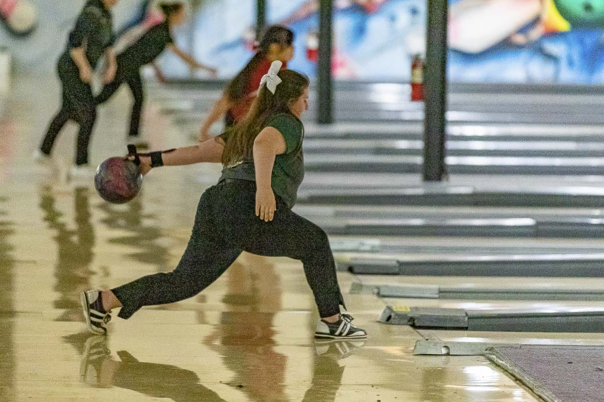Evergreen’s Kailee Wilcox rolled her highest series of the season, a 657, to win the 3A individual title. Photo by Mike Schultz