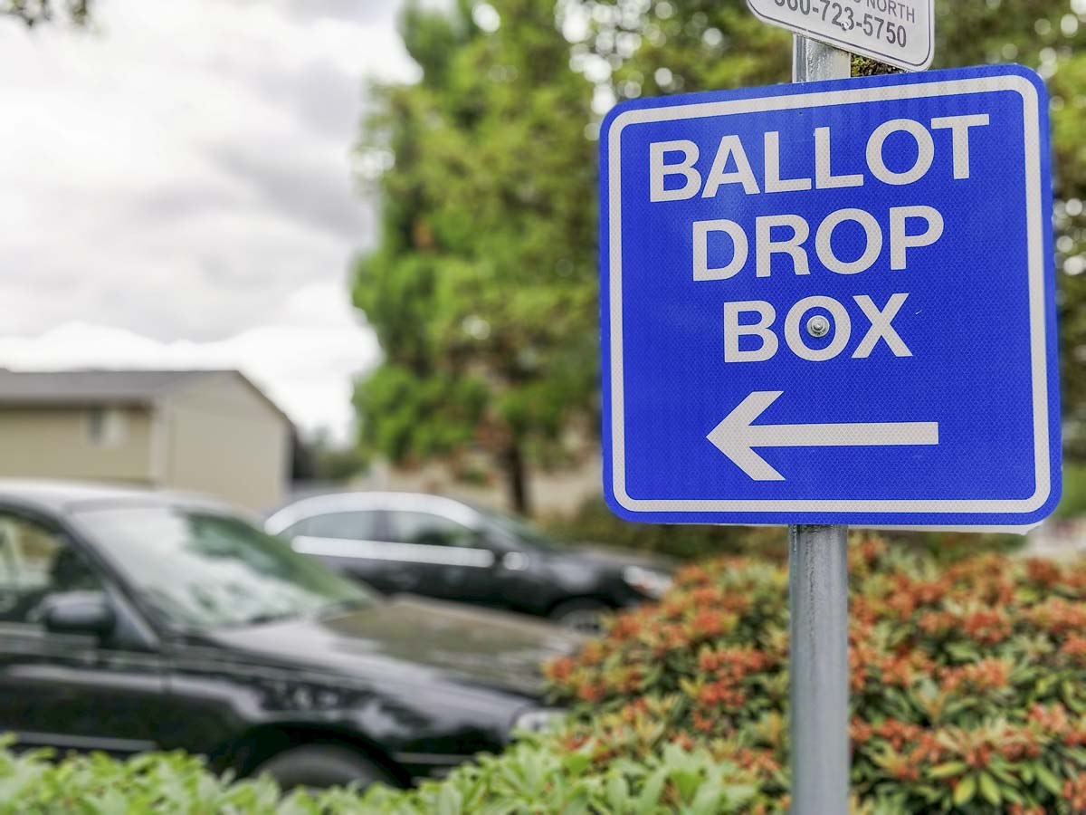 Ballot drop-off sign in Battle Ground. Photo by Chris Brown